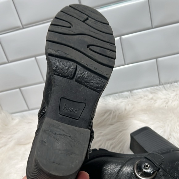 Born Pebbled Leather Mid Calf Heeled Moto Riding Boots Black chunky heel size 10 - Picture 6 of 10